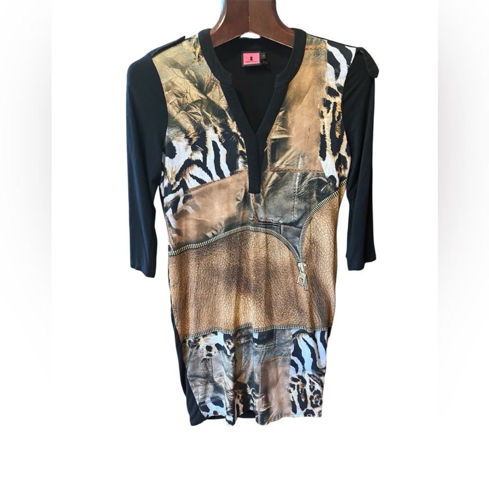 Simon Chang  Long Sleeve Animal Print dress - Black and Brown size S